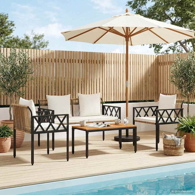 Vidaxl tuinmeubelset 4 st bruin en crème wit poly rattan