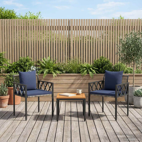 Vidaxl tuinmeubelset 3 st grijs en marineblauw poly rattan
