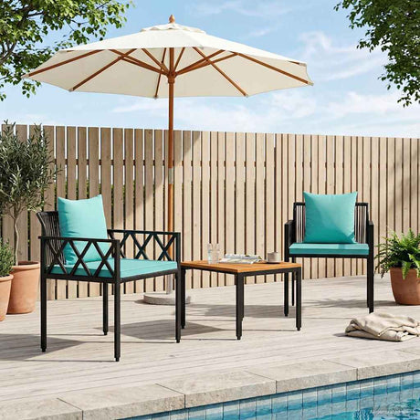 Vidaxl tuinmeubelset 3 st zwart en turquoise poly rattan