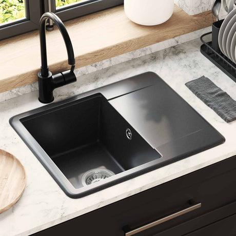 Vidaxl wasbak 80% kwarts en 20% hars 560 x 460 mm zwart