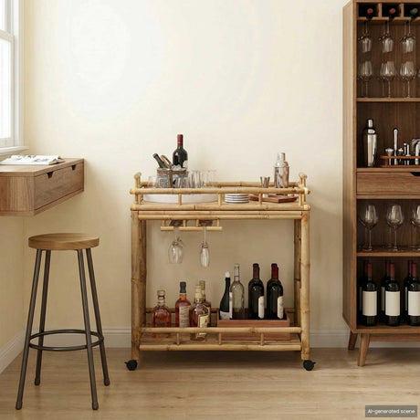 Vidaxl wijn trolley met wielen naturel 85 x 50 x 93 cm bamboe