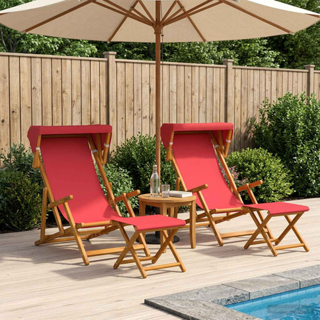 Vidaxl ligstoel 4 pcs 3 positie massief eucalyptushout rood