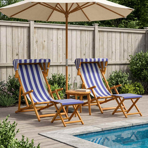 Vidaxl ligstoel 4 pcs 3 positie massief eucalyptushout blauw en wit