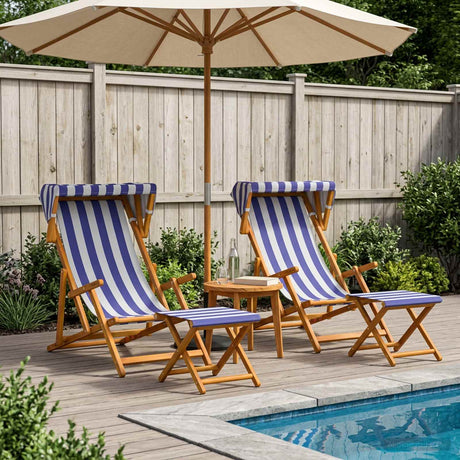 Vidaxl ligstoel 4 pcs 3 positie massief eucalyptushout blauw en wit
