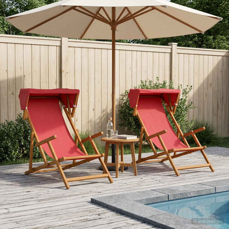 Vidaxl ligstoel 2 pcs 3 positie massief eucalyptushout rood