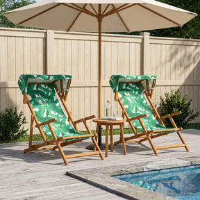 Vidaxl ligstoel 2 pcs 3 positie massief eucalyptushout bladpatroon