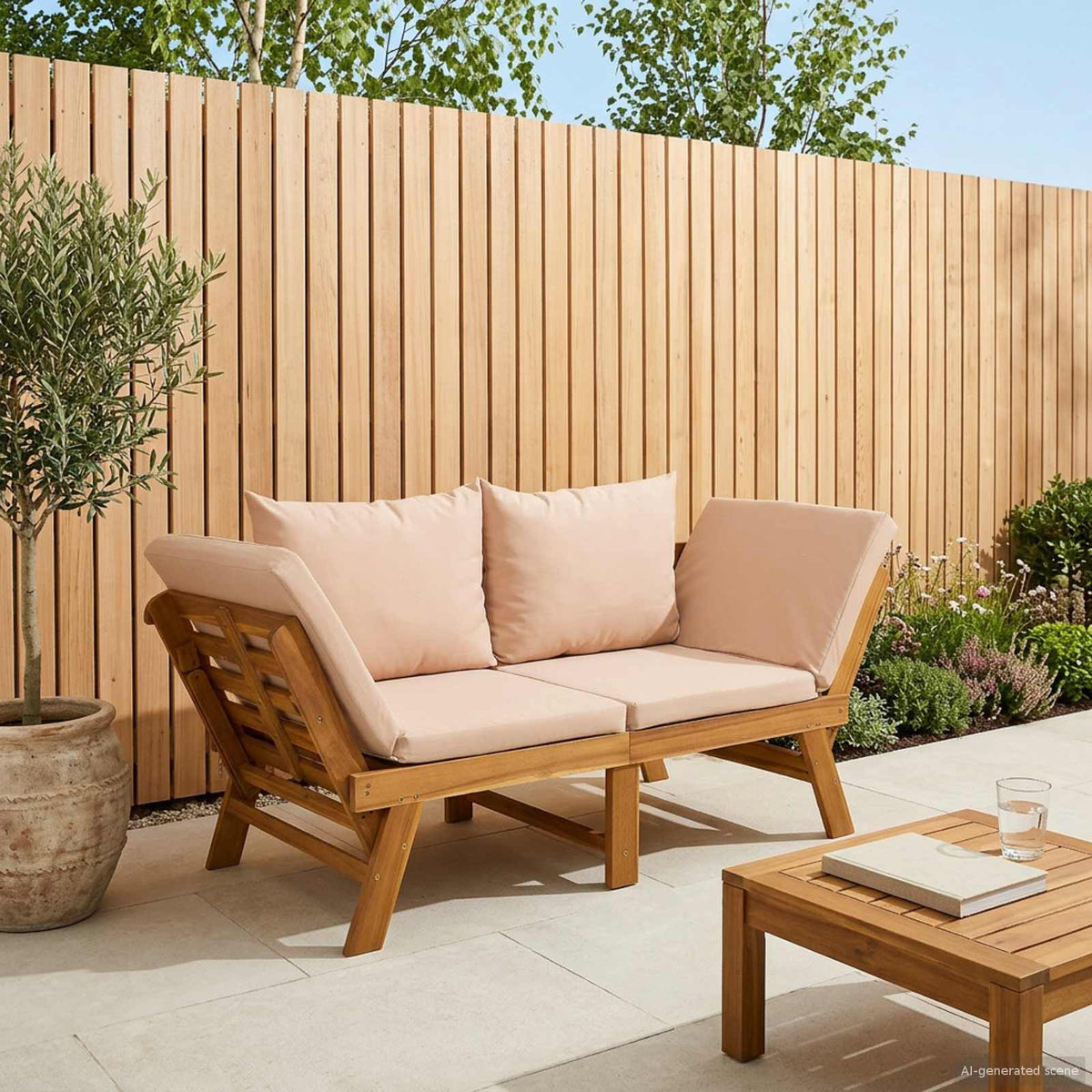 Vidaxl 3-in-1 tuinbank met kussens massief acaciahout beige