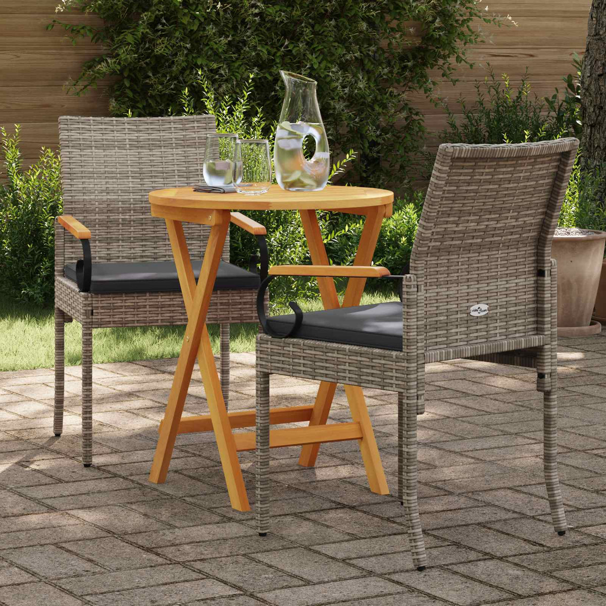 Vidaxl tuinstoelen 2 st grijs en donkergrijs poly rattan en acacia