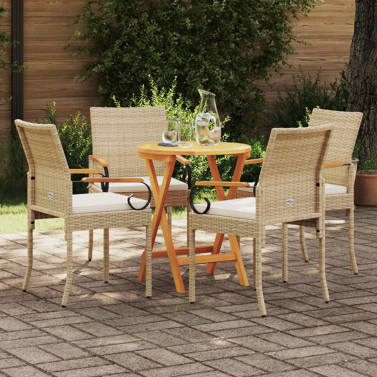 Vidaxl tuinstoelen 4 st beige en crème wit poly rattan en acacia