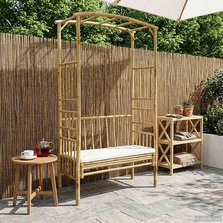Vidaxl tuinboog met bank crèmewit 115 x 50 x 205 cm bamboe