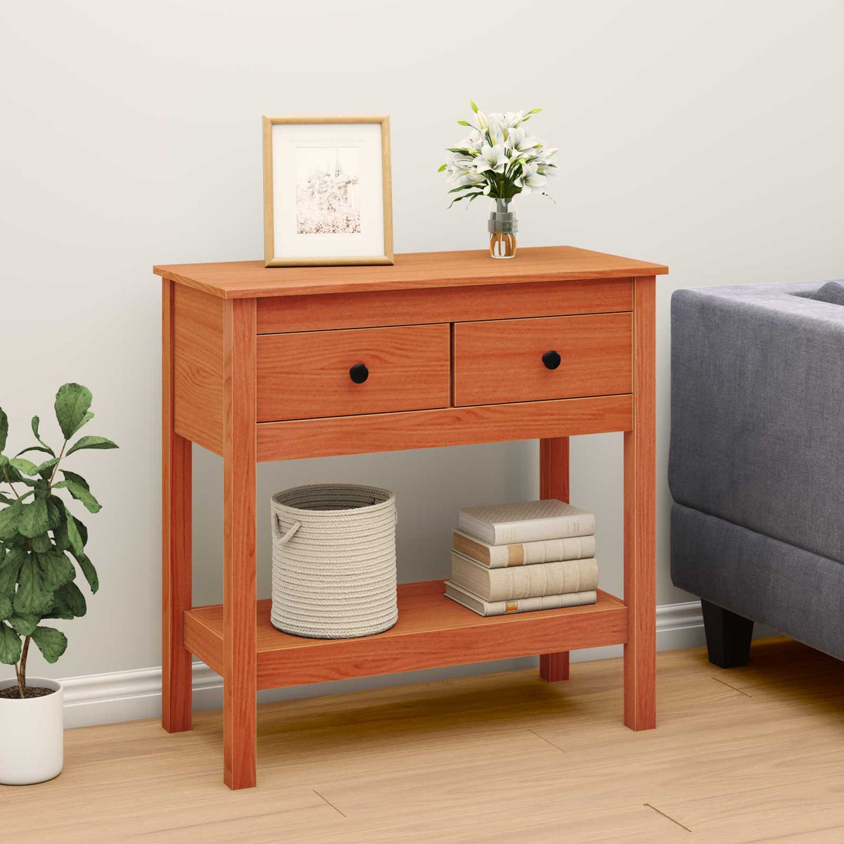 Vidaxl wandtafel met lade wasbruin 75 x 35 x 75 cm massief grenen hout