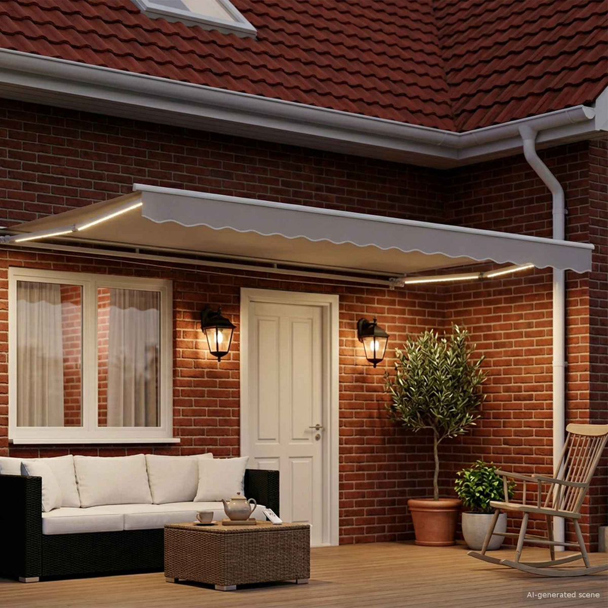 Vidaxl handmatige luifelhouder met led's wit 4,5 × 3 m aluminium