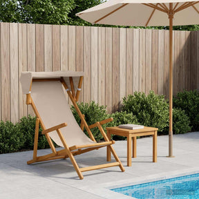 Vidaxl ligstoel 3 positie massief eucalyptushout beige