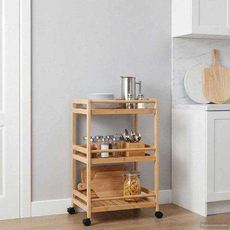 Vidaxl keukentrolley met wielen naturel 46 x 38 x 76 cm bamboe
