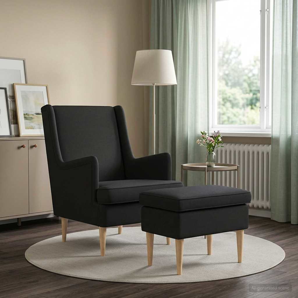 Vidaxl fauteuil met voetenbank 2 st zwart stof