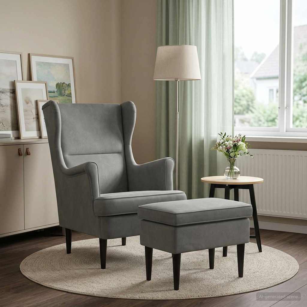 Vidaxl fauteuil met voetenbank 2 st donkergrijs fluweel