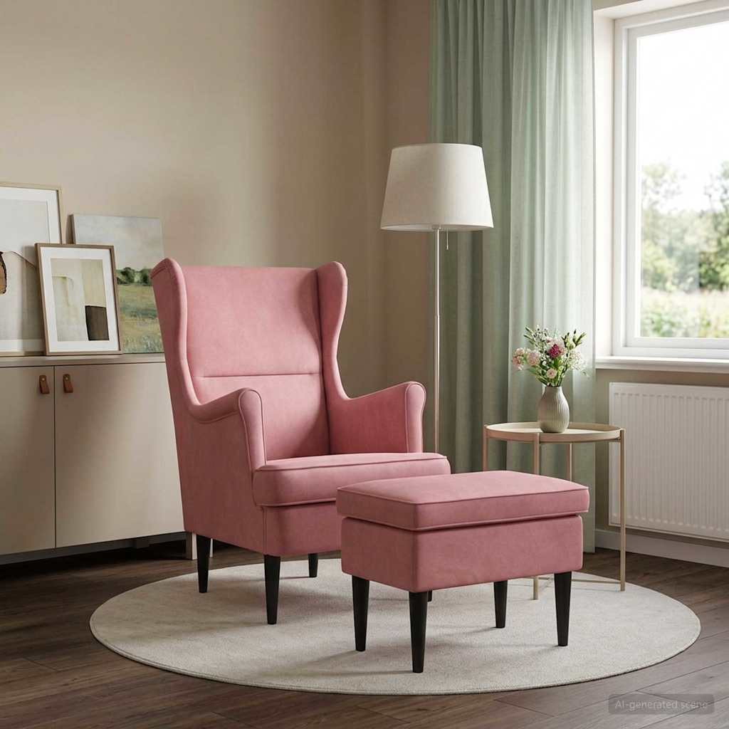 Vidaxl fauteuil met voetenbank 2 st roze fluweel