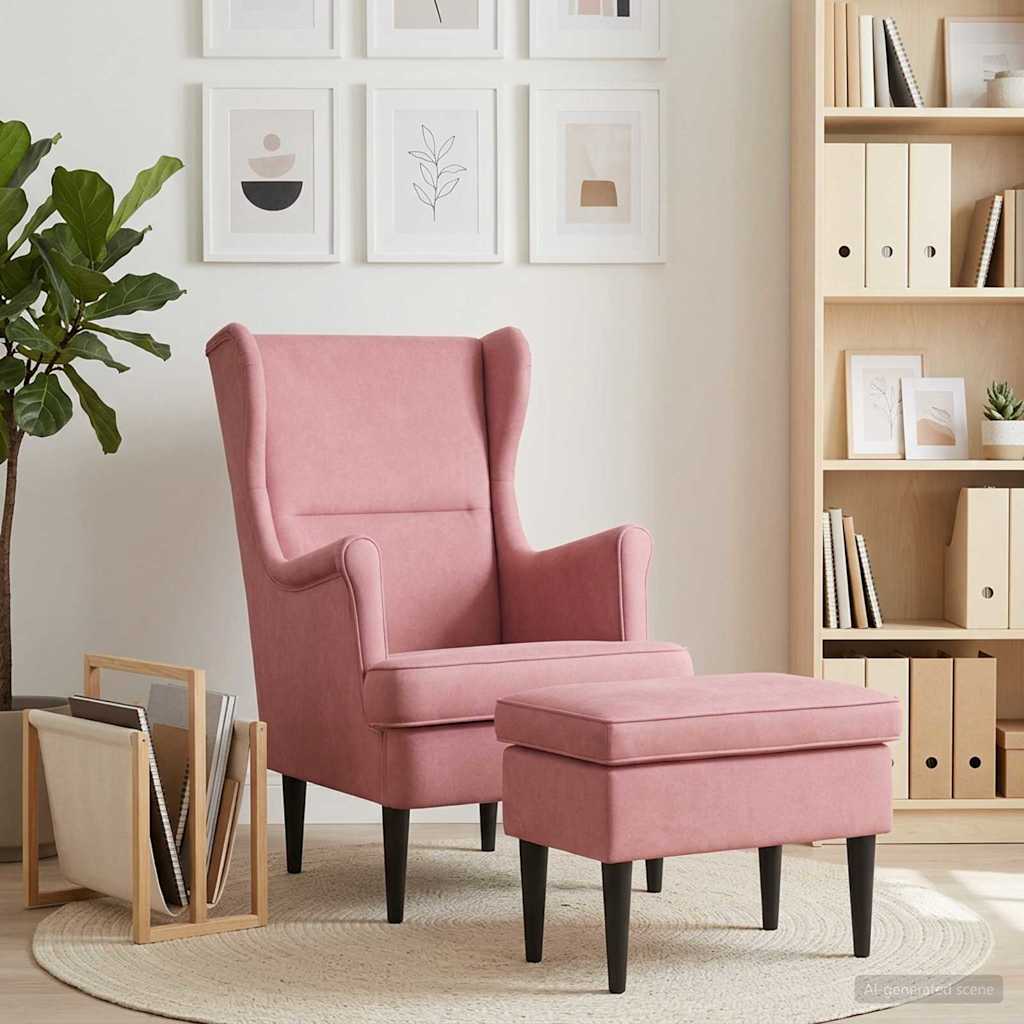 Vidaxl fauteuil met voetenbank 2 st roze fluweel