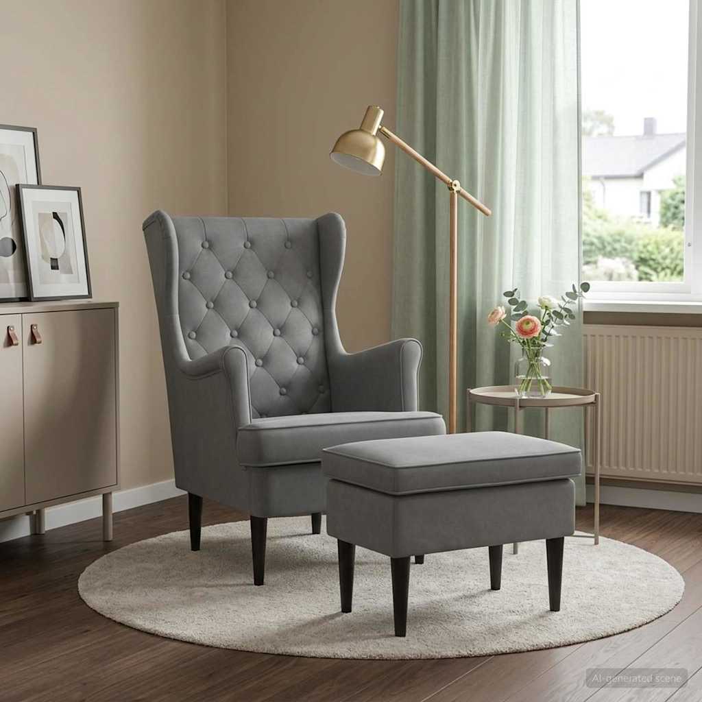 Vidaxl fauteuil met voetenbank 2 st donkergrijs fluweel