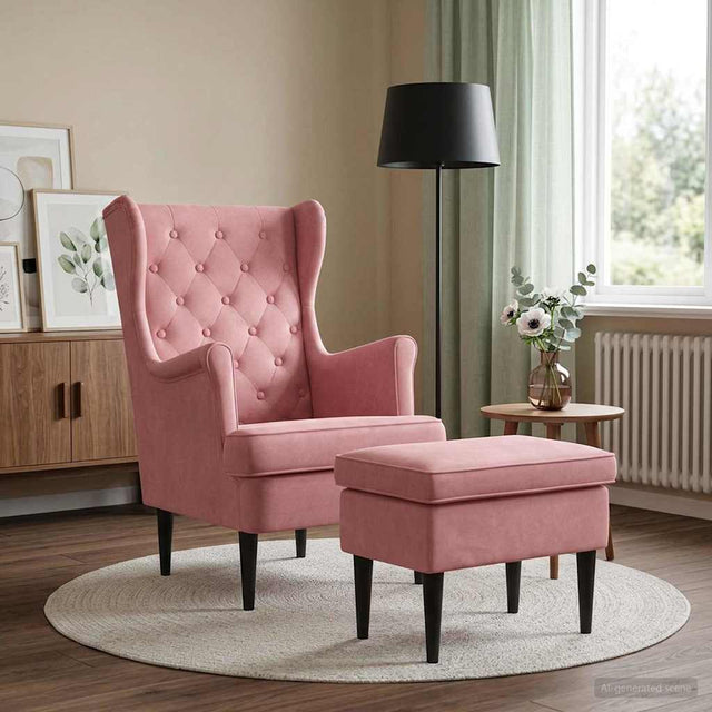 Vidaxl fauteuil met voetenbank 2 st roze fluweel