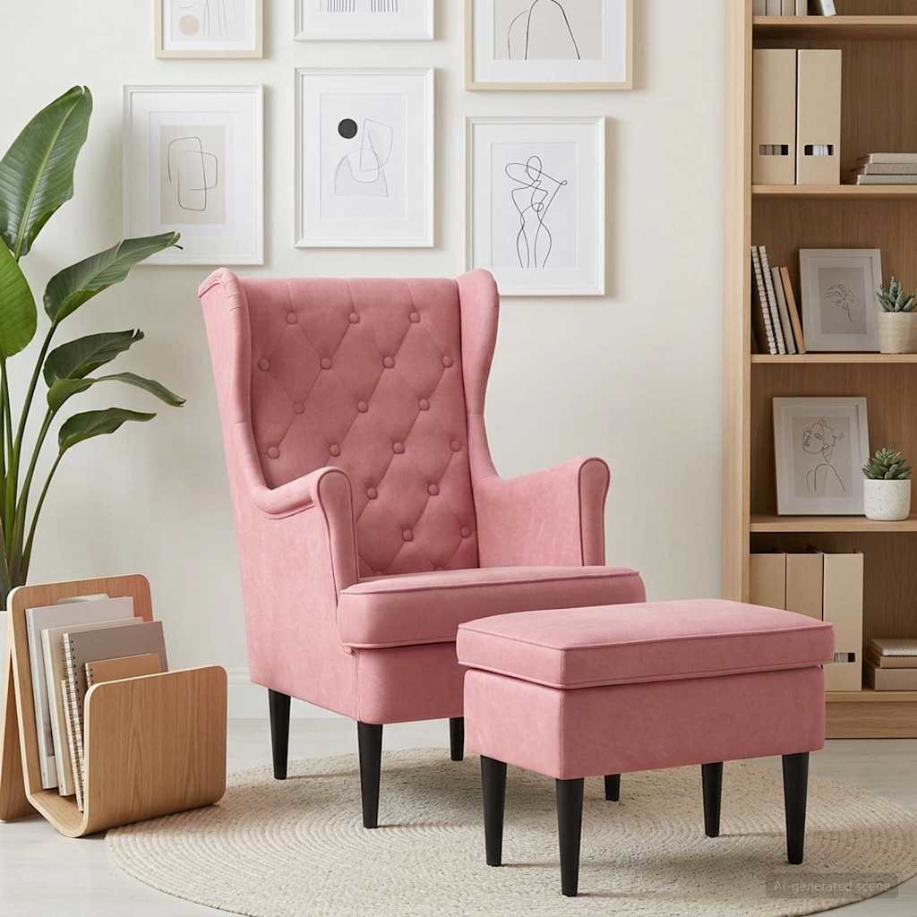 Vidaxl fauteuil met voetenbank 2 st roze fluweel