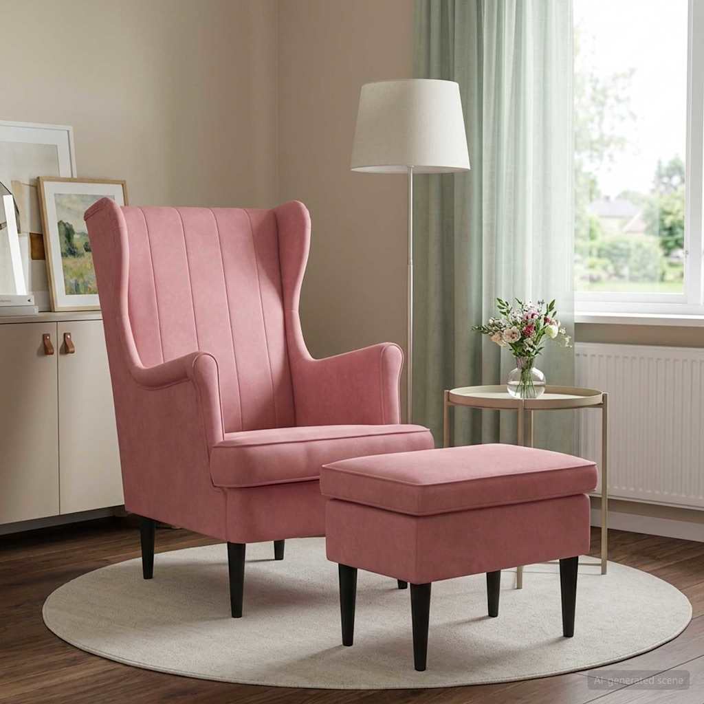 Vidaxl fauteuil met voetenbank 2 st roze fluweel
