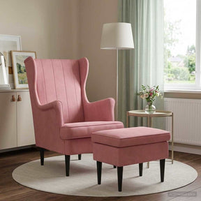 Vidaxl fauteuil met voetenbank 2 st roze fluweel