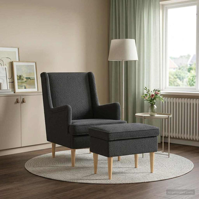 Vidaxl fauteuil met voetenbank 2 st donkergrijs bouclé