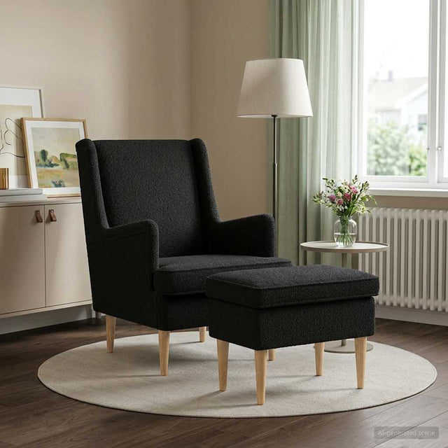 Vidaxl fauteuil met voetenbank 2 st zwart bouclé