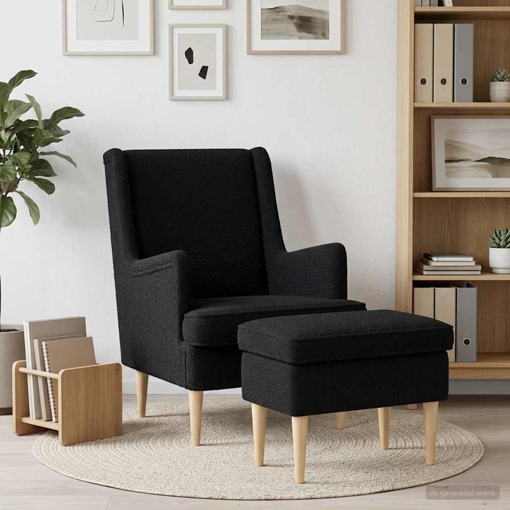 Vidaxl fauteuil met voetenbank 2 st zwart bouclé