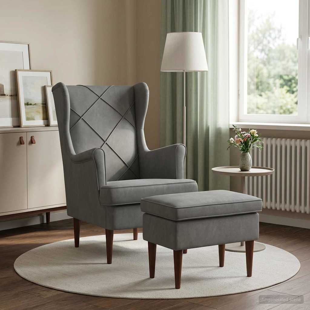 Vidaxl fauteuil met voetenbank 2 st donkergrijs fluweel