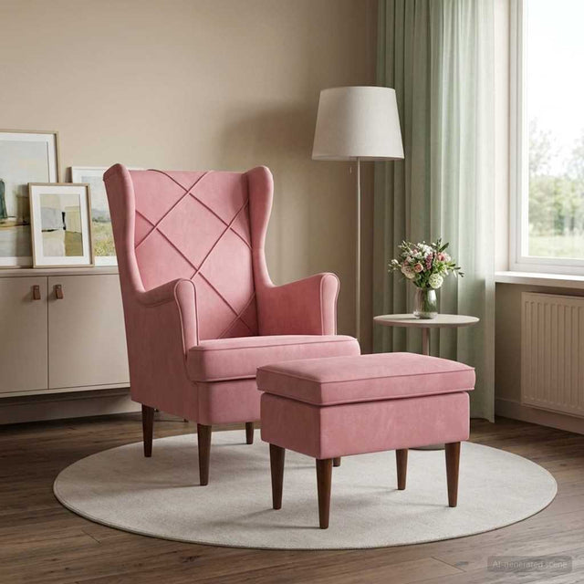 Vidaxl fauteuil met voetenbank 2 st roze fluweel