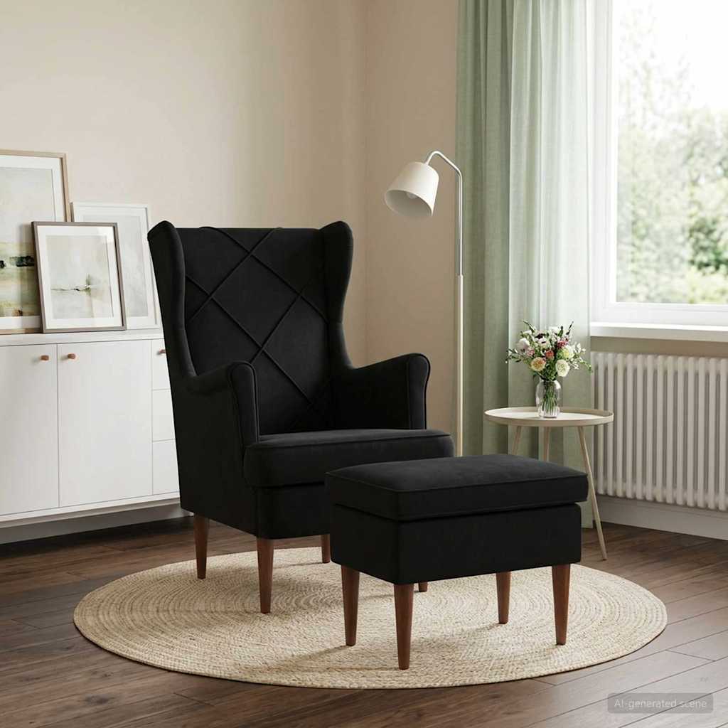 Vidaxl fauteuil met voetenbank 2 st zwart fluweel