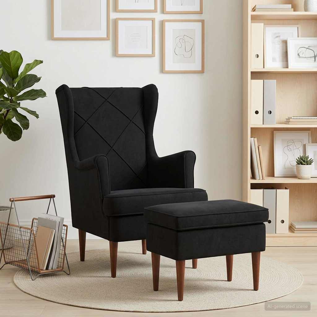 Vidaxl fauteuil met voetenbank 2 st zwart fluweel