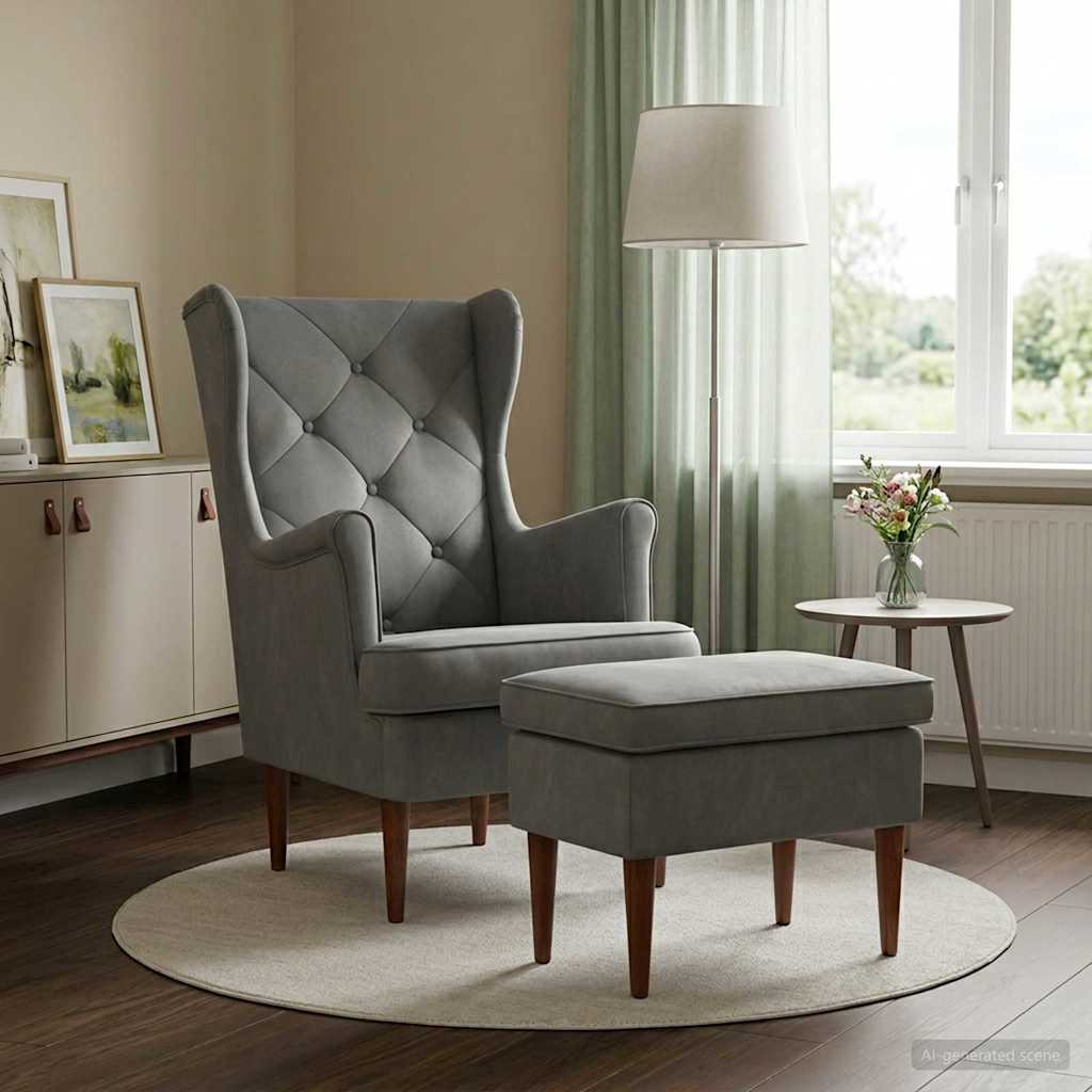 Vidaxl fauteuil met voetenbank 2 st donkergrijs fluweel