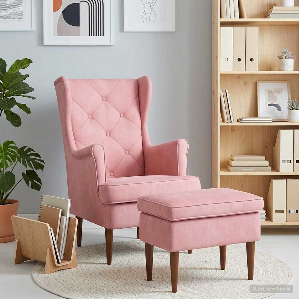 Vidaxl fauteuil met voetenbank 2 st roze fluweel