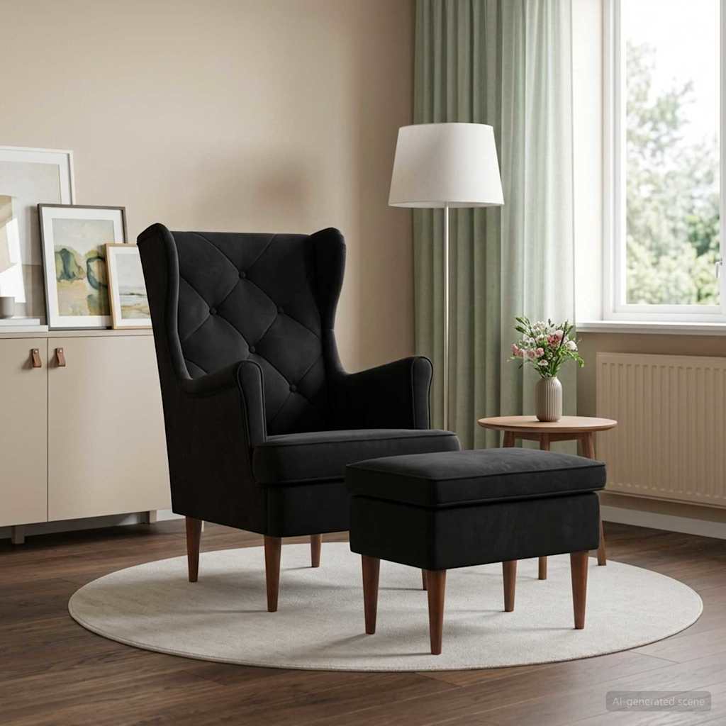 Vidaxl fauteuil met voetenbank 2 st zwart fluweel