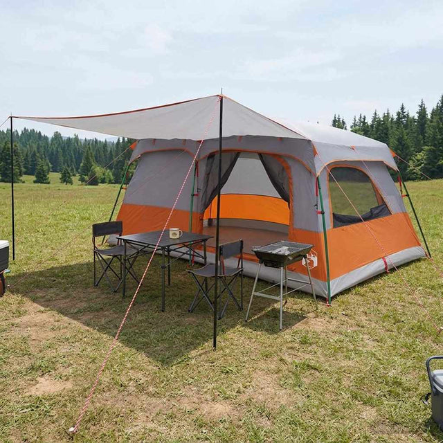Vidaxl gezinstent 14-persoons grijs en oranje polyester en staal