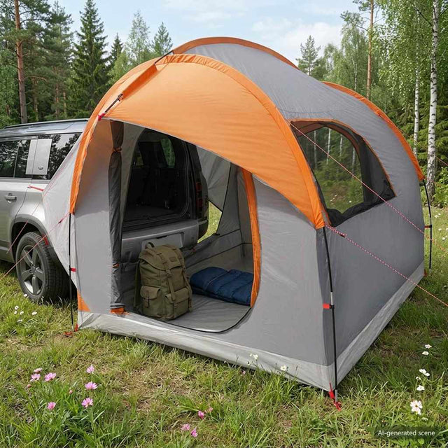 Vidaxl autotent grijs en oranje 3-persoons polyester en staal