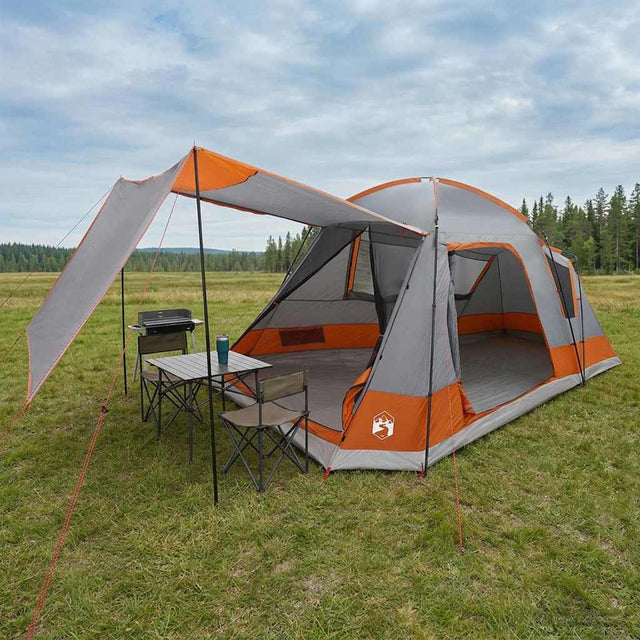 Vidaxl huisje tent 8-persoons grijs en oranje polyester en staal