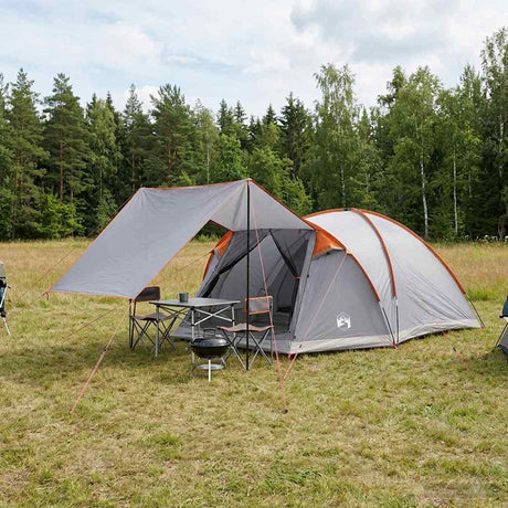 Vidaxl huisje tent 6-persoons grijs en oranje polyester en staal