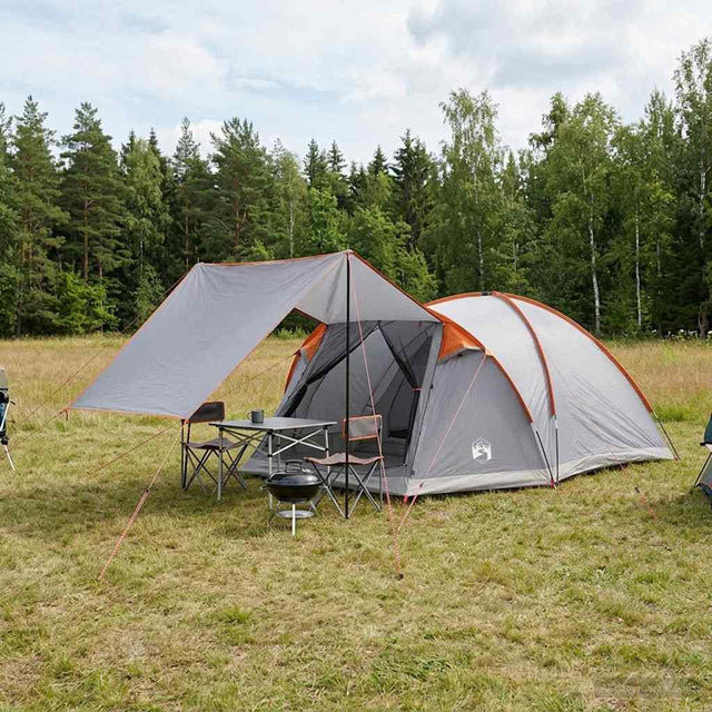 Vidaxl huisje tent 6-persoons grijs en oranje polyester en staal