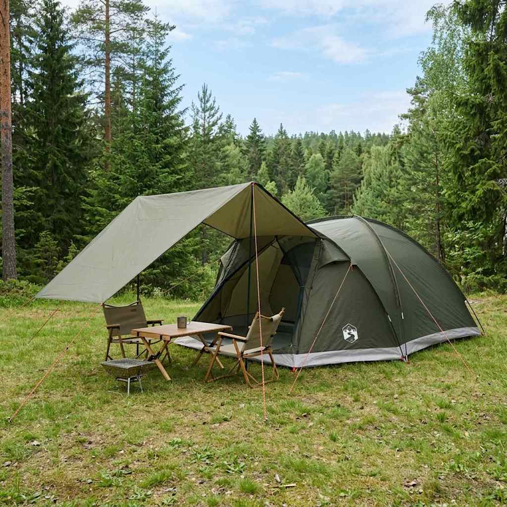 Vidaxl huisje tent 6-persoons leger groen polyester en staal