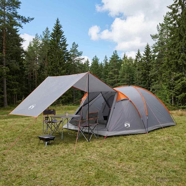 Vidaxl huisje tent 8-persoons grijs en oranje polyester en staal