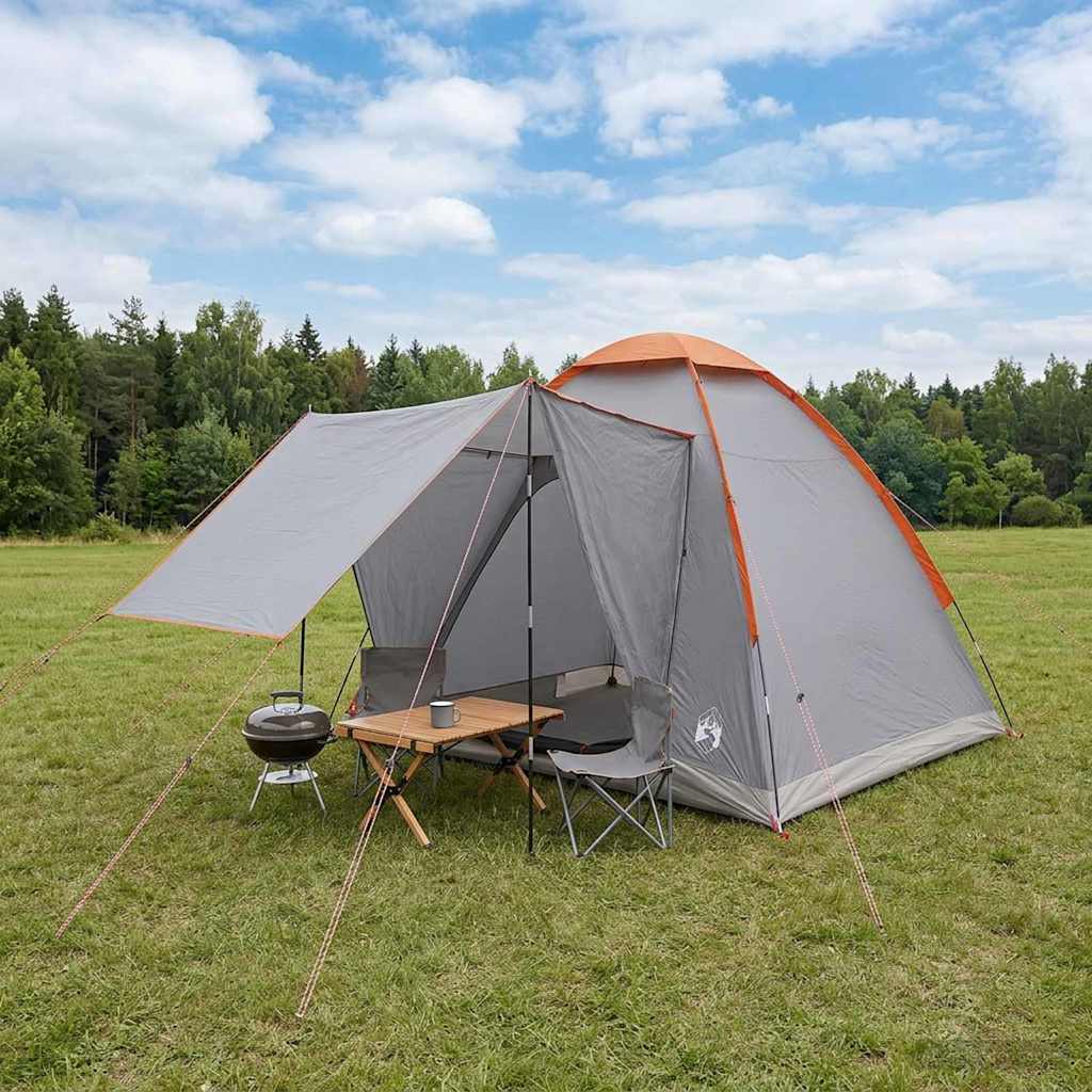 Vidaxl kamperen tent 2-persoons grijs en oranje polyester en staal