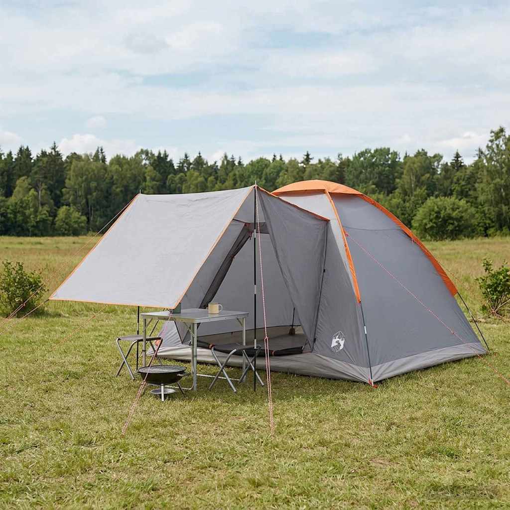 Vidaxl kamperen tent 4-persoons grijs en oranje polyester en staal