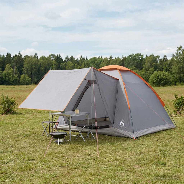 Vidaxl kamperen tent 4-persoons grijs en oranje polyester en staal