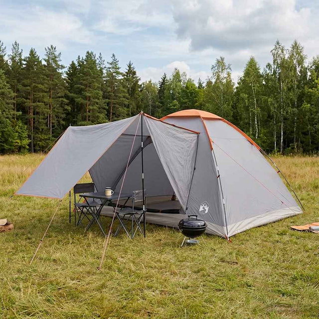 Vidaxl kamperen tent 6-persoons grijs en oranje polyester en staal