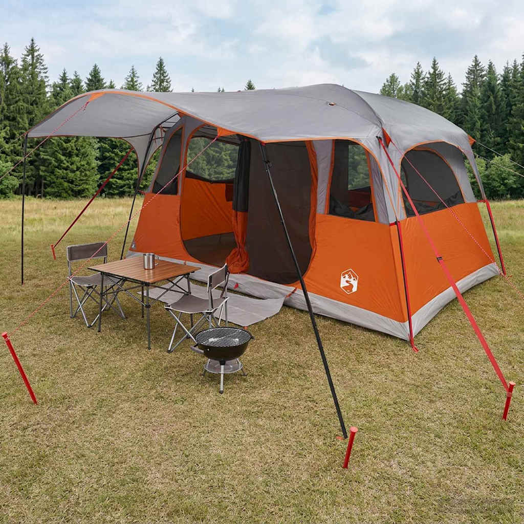 Vidaxl tunneltent 12-persoons grijs en oranje polyester en staal