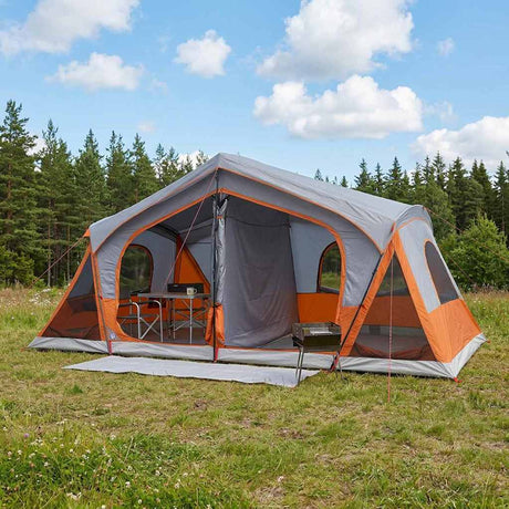 Vidaxl huisje tent grijs en oranje 10-persoons polyester en staal